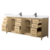 Wyndham Janna 84 Inch Double Bathroom Vanity in White Oak, Carrara Cultured Marble Countertop, Undermount Square Sinks, Matte Black Trim - WCH757584DHBCCUNSMXX