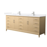 Wyndham Janna 84 Inch Double Bathroom Vanity in White Oak, White Cultured Marble Countertop, Undermount Square Sinks, Brushed Nickel Trim - WCH757584DHOWCUNSMXX Wyndham Janna 84 Inch Double Bathroom Vanity in White Oak, White Cultured Marble Countertop, Undermount Square Sinks, Brushed Nickel Trim - WCH757584DHOWCUNSMXX