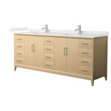Wyndham Janna 84 Inch Double Bathroom Vanity in White Oak, Giotto Quartz Countertop, Undermount Square Sinks (1-Hole), Brushed Nickel Trim - WCH757584DHOGTUNSMXX Wyndham Janna 84 Inch Double Bathroom Vanity in White Oak, Giotto Quartz Countertop, Undermount Square Sinks (1-Hole), Brushed Nickel Trim - WCH757584DHOGTUNSMXX