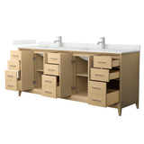 Wyndham Janna 84 Inch Double Bathroom Vanity in White Oak, Giotto Quartz Countertop, Undermount Square Sinks (1-Hole), Brushed Nickel Trim - WCH757584DHOGTUNSMXX