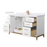 Wyndham Amici 60 Inch Single Bathroom Vanity in White, White Cultured Marble Countertop, Undermount Square Sink, Satin Bronze Trim - WCH818160SWZWCUNSMXX