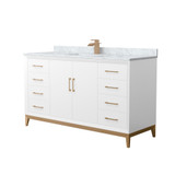 Wyndham Amici 60 Inch Single Bathroom Vanity in White, White Carrara Marble Countertop, Undermount Square Sink, Satin Bronze Trim - WCH818160SWZCMUNSMXX