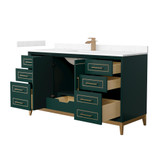 Wyndham Marlena 60 Inch Single Bathroom Vanity in Green, Carrara Cultured Marble Countertop, Undermount Square Sink, Satin Bronze Trim - WCH515160SGSC2UNSMXX Wyndham Marlena 60 Inch Single Bathroom Vanity in Green, Carrara Cultured Marble Countertop, Undermount Square Sink, Satin Bronze Trim - WCH515160SGSC2UNSMXX