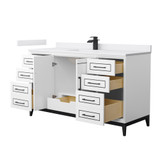 Wyndham Marlena 60 Inch Single Bathroom Vanity in White, White Cultured Marble Countertop, Undermount Square Sink, Matte Black Trim - WCH515160SWBWCUNSMXX Wyndham Marlena 60 Inch Single Bathroom Vanity in White, White Cultured Marble Countertop, Undermount Square Sink, Matte Black Trim - WCH515160SWBWCUNSMXX