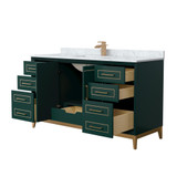 Wyndham Marlena 60 Inch Single Bathroom Vanity in Green, White Carrara Marble Countertop, Undermount Square Sink, Satin Bronze Trim - WCH515160SGSCMUNSMXX Wyndham Marlena 60 Inch Single Bathroom Vanity in Green, White Carrara Marble Countertop, Undermount Square Sink, Satin Bronze Trim - WCH515160SGSCMUNSMXX
