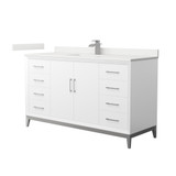 Wyndham Amici 60 Inch Single Bathroom Vanity in White, White Quartz Countertop, Undermount Square Sink (1-Hole), Brushed Nickel Trim - WCH818160SWHWQUNSMXX Wyndham Amici 60 Inch Single Bathroom Vanity in White, White Quartz Countertop, Undermount Square Sink (1-Hole), Brushed Nickel Trim - WCH818160SWHWQUNSMXX