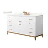 Wyndham Amici 60 Inch Single Bathroom Vanity in White, Giotto Quartz Countertop, Undermount Square Sink (3-Hole), Satin Bronze Trim - WCH818160SWZGTUS3MXX Wyndham Amici 60 Inch Single Bathroom Vanity in White, Giotto Quartz Countertop, Undermount Square Sink (3-Hole), Satin Bronze Trim - WCH818160SWZGTUS3MXX
