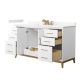 Wyndham Amici 60 Inch Single Bathroom Vanity in White, Giotto Quartz Countertop, Undermount Square Sink (3-Hole), Satin Bronze Trim - WCH818160SWZGTUS3MXX Wyndham Amici 60 Inch Single Bathroom Vanity in White, Giotto Quartz Countertop, Undermount Square Sink (3-Hole), Satin Bronze Trim - WCH818160SWZGTUS3MXX