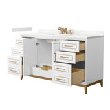 Wyndham Marlena 60 Inch Single Bathroom Vanity in White, Giotto Quartz Countertop, Undermount Square Sink (3-Hole), Satin Bronze Trim - WCH515160SWZGTUS3MXX