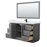 Wyndham Strada 60 Inch Single Bathroom Vanity in Dark Gray, White Cultured Marble Countertop, Undermount Square Sink, Matte Black Trim, 58 Inch Mirror - WCF414160SGBWCUNSM58