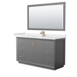 Wyndham Strada 60 Inch Single Bathroom Vanity in Dark Gray, White Cultured Marble Countertop, Undermount Square Sink, Satin Bronze Trim, 58 Inch Mirror - WCF414160SGZWCUNSM58