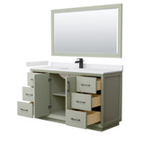 Wyndham Strada 60 Inch Single Bathroom Vanity in Light Green, White Cultured Marble Countertop, Undermount Square Sink, Matte Black Trim, 58 Inch Mirror - WCF414160SLBWCUNSM58