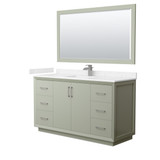 Wyndham Strada 60 Inch Single Bathroom Vanity in Light Green, Carrara Cultured Marble Countertop, Undermount Square Sink, Brushed Nickel Trim, 58 Inch Mirror - WCF414160SLGC2UNSM58 Wyndham Strada 60 Inch Single Bathroom Vanity in Light Green, Carrara Cultured Marble Countertop, Undermount Square Sink, Brushed Nickel Trim, 58 Inch Mirror - WCF414160SLGC2UNSM58
