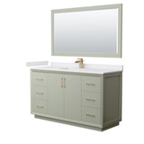 Wyndham Strada 60 Inch Single Bathroom Vanity in Light Green, White Cultured Marble Countertop, Undermount Square Sink, Satin Bronze Trim, 58 Inch Mirror - WCF414160SLZWCUNSM58