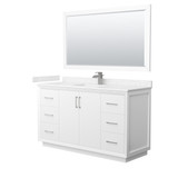 Wyndham Strada 60 Inch Single Bathroom Vanity in White, Carrara Cultured Marble Countertop, Undermount Square Sink, Brushed Nickel Trim, 58 Inch Mirror - WCF414160SWHC2UNSM58 Wyndham Strada 60 Inch Single Bathroom Vanity in White, Carrara Cultured Marble Countertop, Undermount Square Sink, Brushed Nickel Trim, 58 Inch Mirror - WCF414160SWHC2UNSM58