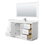 Wyndham Strada 60 Inch Single Bathroom Vanity in White, Carrara Cultured Marble Countertop, Undermount Square Sink, Brushed Nickel Trim, 58 Inch Mirror - WCF414160SWHC2UNSM58 Wyndham Strada 60 Inch Single Bathroom Vanity in White, Carrara Cultured Marble Countertop, Undermount Square Sink, Brushed Nickel Trim, 58 Inch Mirror - WCF414160SWHC2UNSM58