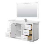 Wyndham Strada 60 Inch Single Bathroom Vanity in White, White Cultured Marble Countertop, Undermount Square Sink, Brushed Nickel Trim, 58 Inch Mirror - WCF414160SWHWCUNSM58 Wyndham Strada 60 Inch Single Bathroom Vanity in White, White Cultured Marble Countertop, Undermount Square Sink, Brushed Nickel Trim, 58 Inch Mirror - WCF414160SWHWCUNSM58