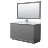 Wyndham Strada 60 Inch Single Bathroom Vanity in Dark Gray, White Carrara Marble Countertop, Undermount Square Sink, Brushed Nickel Trim, 58 Inch Mirror - WCF414160SKGCMUNSM58
