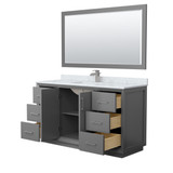 Wyndham Strada 60 Inch Single Bathroom Vanity in Dark Gray, White Carrara Marble Countertop, Undermount Square Sink, Brushed Nickel Trim, 58 Inch Mirror - WCF414160SKGCMUNSM58