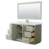 Wyndham Strada 60 Inch Single Bathroom Vanity in Light Green, White Carrara Marble Countertop, Undermount Square Sink, Satin Bronze Trim, 58 Inch Mirror - WCF414160SLZCMUNSM58