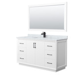 Wyndham Strada 60 Inch Single Bathroom Vanity in White, White Carrara Marble Countertop, Undermount Square Sink, Matte Black Trim, 58 Inch Mirror - WCF414160SWBCMUNSM58
