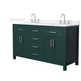 Wyndham Beckett 60 Inch Double Bathroom Vanity in Green, White Quartz Countertop, Undermount Square Sinks (3-Hole), Brushed Nickel Trim - WCG242460DGEWQUS3MXX Wyndham Beckett 60 Inch Double Bathroom Vanity in Green, White Quartz Countertop, Undermount Square Sinks (3-Hole), Brushed Nickel Trim - WCG242460DGEWQUS3MXX
