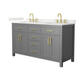Wyndham Beckett 60 Inch Double Bathroom Vanity in Dark Gray, Giotto Quartz Countertop, Undermount Square Sinks (3-Hole), Brushed Gold Trim - WCG242460DGGGTUS3MXX