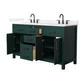 Wyndham Beckett 60 Inch Double Bathroom Vanity in Green, White Quartz Countertop, Undermount Square Sinks (3-Hole), Matte Black Trim - WCG242460DGKWQUS3MXX Wyndham Beckett 60 Inch Double Bathroom Vanity in Green, White Quartz Countertop, Undermount Square Sinks (3-Hole), Matte Black Trim - WCG242460DGKWQUS3MXX