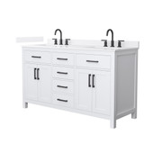 Wyndham Beckett 60 Inch Double Bathroom Vanity in White, White Quartz Countertop, Undermount Square Sinks (3-Hole), Matte Black Trim - WCG242460DWBWQUS3MXX Wyndham Beckett 60 Inch Double Bathroom Vanity in White, White Quartz Countertop, Undermount Square Sinks (3-Hole), Matte Black Trim - WCG242460DWBWQUS3MXX