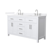 Wyndham Beckett 60 Inch Double Bathroom Vanity in White, White Quartz Countertop, Undermount Square Sinks (3-Hole), Brushed Nickel Trim - WCG242460DWHWQUS3MXX Wyndham Beckett 60 Inch Double Bathroom Vanity in White, White Quartz Countertop, Undermount Square Sinks (3-Hole), Brushed Nickel Trim - WCG242460DWHWQUS3MXX