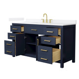 Wyndham Beckett 60 Inch Single Bathroom Vanity in Dark Blue, White Quartz Countertop, Undermount Square Sink (3-Hole), Brushed Gold Trim - WCG242460SBLWQUS3MXX