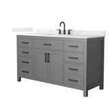 Wyndham Beckett 60 Inch Single Bathroom Vanity in Dark Gray, Giotto Quartz Countertop, Undermount Square Sink (3-Hole), Matte Black Trim - WCG242460SGBGTUS3MXX