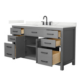 Wyndham Beckett 60 Inch Single Bathroom Vanity in Dark Gray, Giotto Quartz Countertop, Undermount Square Sink (3-Hole), Matte Black Trim - WCG242460SGBGTUS3MXX