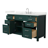 Wyndham Beckett 60 Inch Single Bathroom Vanity in Green, Giotto Quartz Countertop, Undermount Square Sink (3-Hole), Brushed Nickel Trim - WCG242460SGEGTUS3MXX
