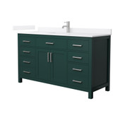 Wyndham Beckett 60 Inch Single Bathroom Vanity in Green, White Quartz Countertop, Undermount Square Sink (1-Hole), Brushed Nickel Trim - WCG242460SGEWQUNSMXX