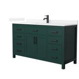Wyndham Beckett 60 Inch Single Bathroom Vanity in Green, White Quartz Countertop, Undermount Square Sink (1-Hole), Matte Black Trim - WCG242460SGKWQUNSMXX Wyndham Beckett 60 Inch Single Bathroom Vanity in Green, White Quartz Countertop, Undermount Square Sink (1-Hole), Matte Black Trim - WCG242460SGKWQUNSMXX