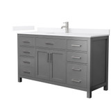 Wyndham Beckett 60 Inch Single Bathroom Vanity in Dark Gray, White Quartz Countertop, Undermount Square Sink (1-Hole), Brushed Nickel Trim - WCG242460SKGWQUNSMXX