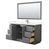 Wyndham Strada 60 Inch Single Bathroom Vanity in Dark Gray, Giotto Quartz Countertop, Undermount Square Sink (1-Hole), Brushed Nickel Trim, 58 Inch Mirror - WCF414160SKGGTUNSM58