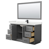 Wyndham Strada 60 Inch Single Bathroom Vanity in Dark Gray, White Quartz Countertop, Undermount Square Sink (1-Hole), Matte Black Trim, 58 Inch Mirror - WCF414160SGBWQUNSM58