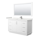 Wyndham Icon 60 Inch Single Bathroom Vanity in White, White Quartz Countertop, Undermount Square Sink (1-Hole), Brushed Nickel Trim, 58 Inch Mirror - WCF111160SWHWQUNSM58