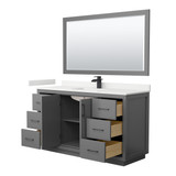 Wyndham Icon 60 Inch Single Bathroom Vanity in Dark Gray, White Quartz Countertop, Undermount Square Sink (1-Hole), Matte Black Trim, 58 Inch Mirror - WCF111160SGBWQUNSM58