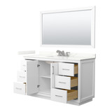 Wyndham Icon 60 Inch Single Bathroom Vanity in White, Giotto Quartz Countertop, Undermount Square Sink (3-Hole), Brushed Nickel Trim, 58 Inch Mirror - WCF111160SWHGTUS3M58