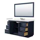 Wyndham Icon 60 Inch Single Bathroom Vanity in Dark Blue, White Quartz Countertop, Undermount Square Sink (3-Hole), Brushed Nickel Trim, 58 Inch Mirror - WCF111160SBNWQUS3M58