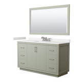 Wyndham Icon 60 Inch Single Bathroom Vanity in Light Green, White Quartz Countertop, Undermount Square Sink (3-Hole), Brushed Nickel Trim, 58 Inch Mirror - WCF111160SLGWQUS3M58