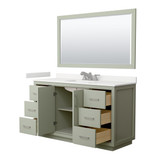 Wyndham Icon 60 Inch Single Bathroom Vanity in Light Green, White Quartz Countertop, Undermount Square Sink (3-Hole), Brushed Nickel Trim, 58 Inch Mirror - WCF111160SLGWQUS3M58