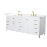 Wyndham Beckett 84 Inch Double Bathroom Vanity in White, White Quartz Countertop, Undermount Square Sinks (3-Hole), Brushed Gold Trim - WCG242484DWGWQUS3MXX