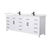 Wyndham Beckett 84 Inch Double Bathroom Vanity in White, Giotto Quartz Countertop, Undermount Square Sinks (1-Hole), Matte Black Trim - WCG242484DWBGTUNSMXX
