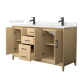 Wyndham Janna 60 Inch Double Bathroom Vanity in White Oak, Carrara Cultured Marble Countertop, Undermount Square Sinks, Matte Black Trim - WCH757560DHBCCUNSMXX