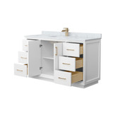 Wyndham Strada 60 Inch Single Bathroom Vanity in White, White Carrara Marble Countertop, Undermount Square Sink, Satin Bronze Trim - WCF414160SWZCMUNSMXX