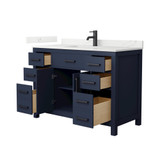 Wyndham Beckett 48 Inch Single Bathroom Vanity in Dark Blue, Giotto Quartz Countertop, Undermount Square Sink (1-Hole), Matte Black Trim - WCG242448SBBGTUNSMXX